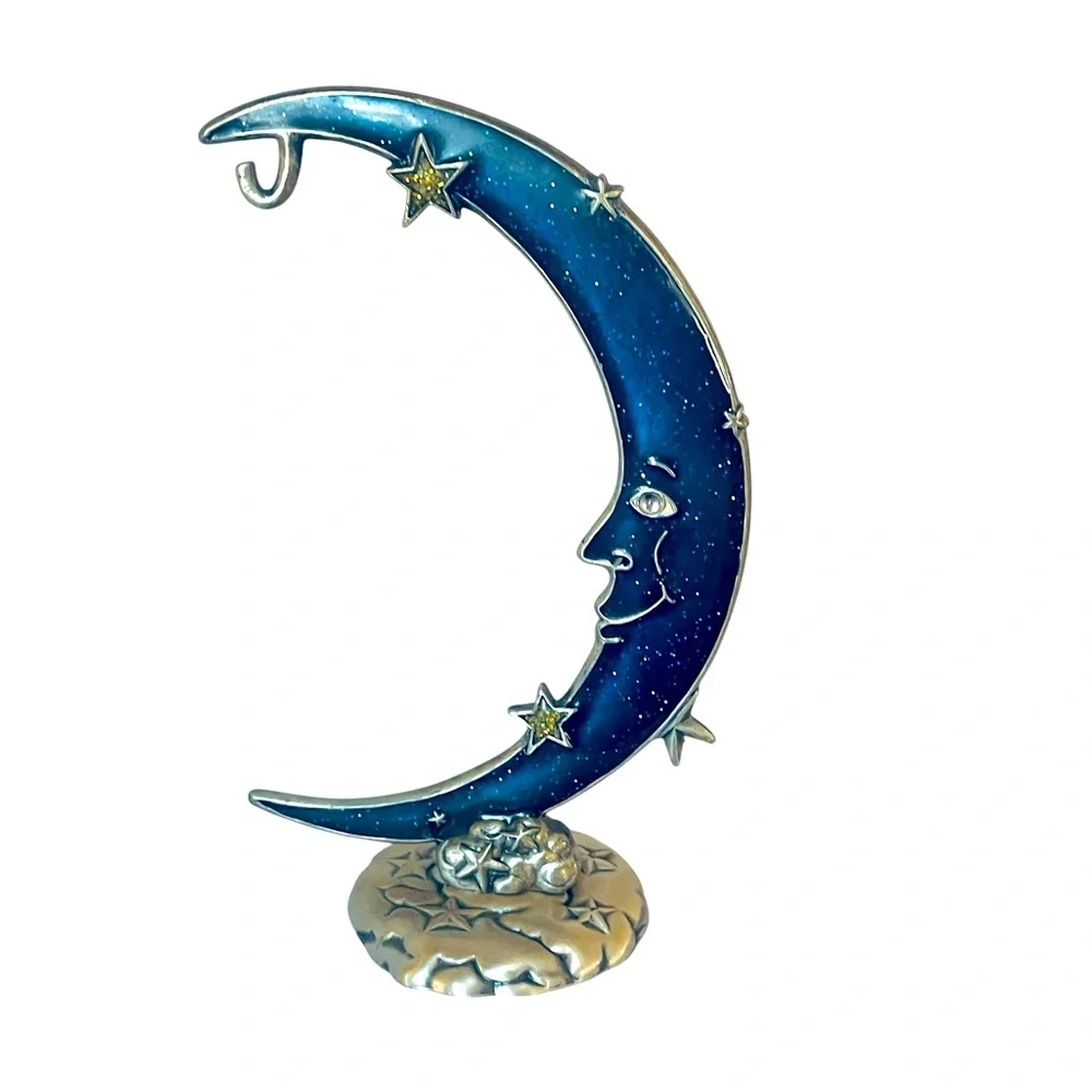ENESCO W.F. Crescent Beautiful Blue an Silver Moon & Stars Hanger